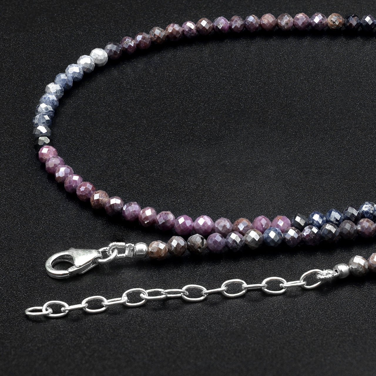 Starborn Sapphire and Ruby Round Faceted Bead Chain Necklace