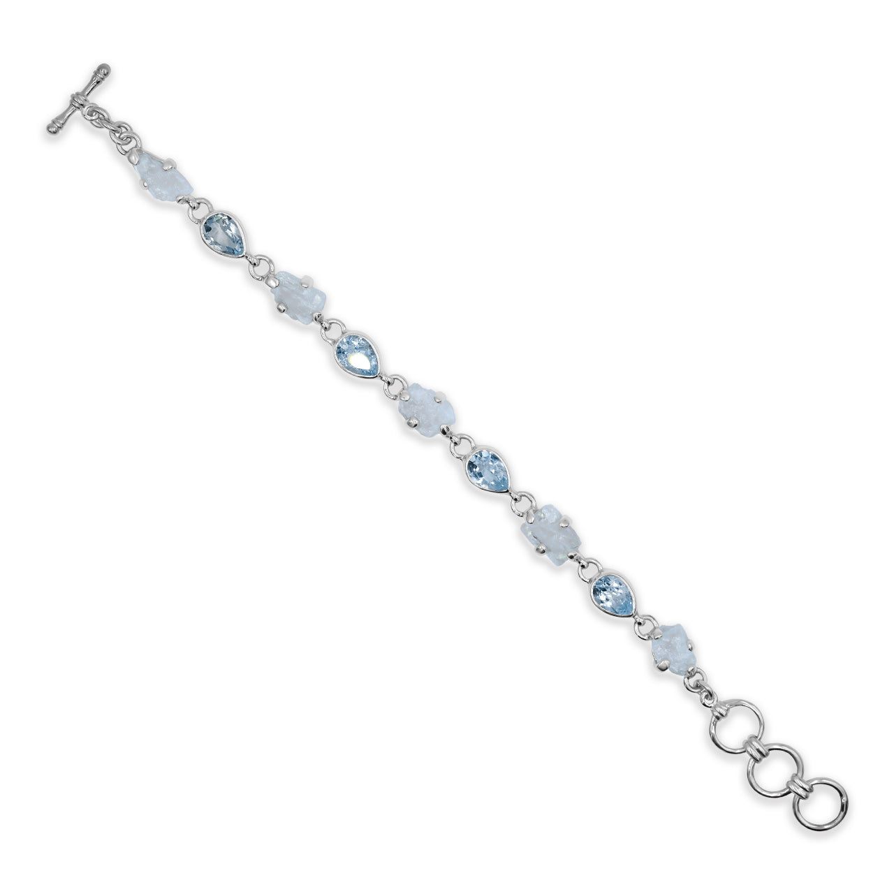 Pulsera Starborn con topacio azul y piedra lunar arcoíris en bruto en plata de ley
