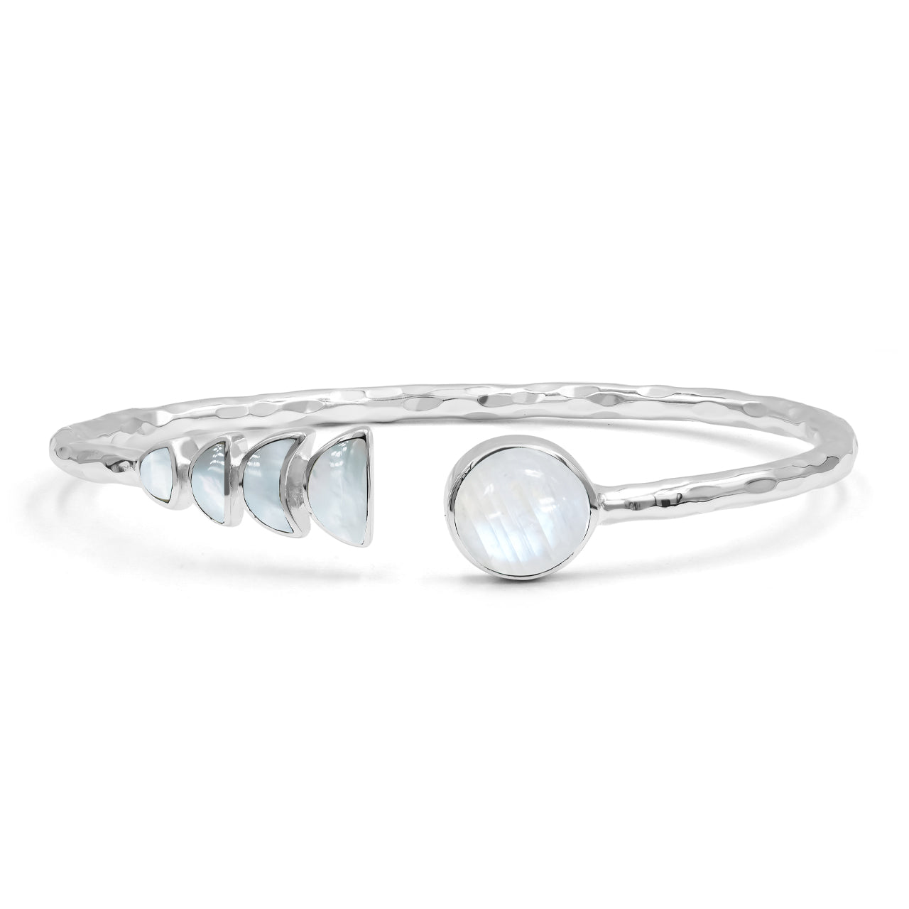 Starborn Open Bangle Bracelet with Moon Phase Gemstone Design in Sterling Silver