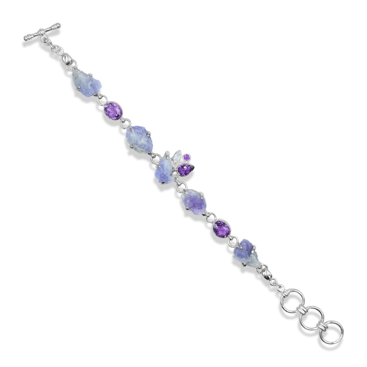 Starborn Amethyst, Fluorescent Hackmanite, and White Topaz Bracelet in Sterling Silver
