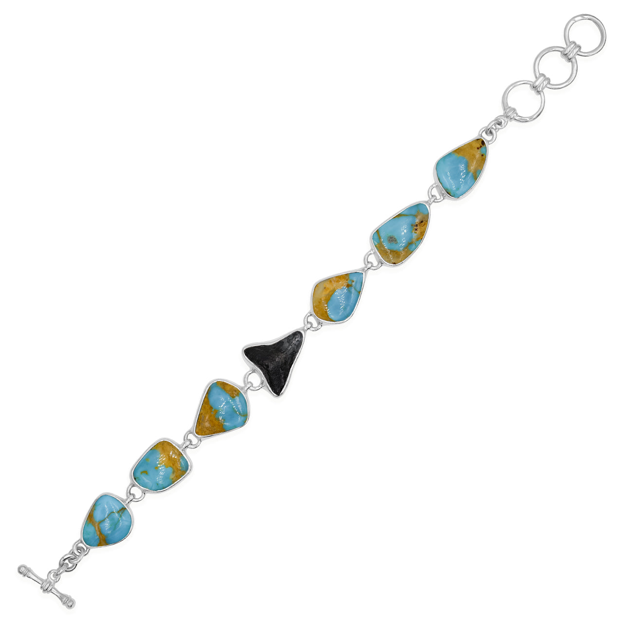 Starborn New Arizona Turquoise with Fossil Shark Tooth Bracelet in Sterling Silver