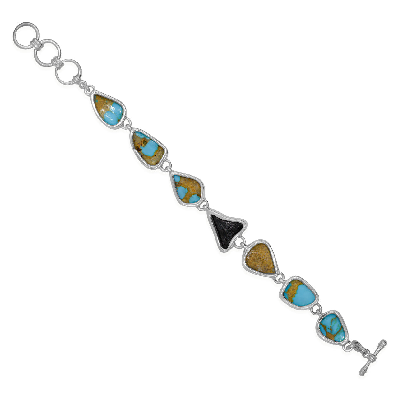 Starborn New Arizona Turquoise with Fossil Shark Tooth Bracelet in Sterling Silver