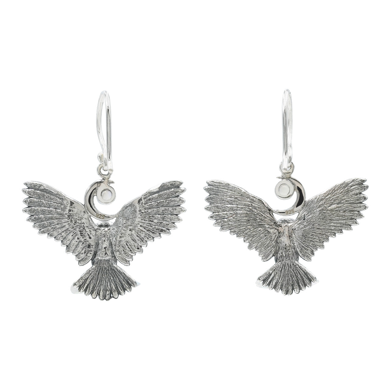 Starborn Engel-Aura-Quarz-Kristall & Regenbogen-Mondstein in Sterling Silber Eulen-Hängeohrringe