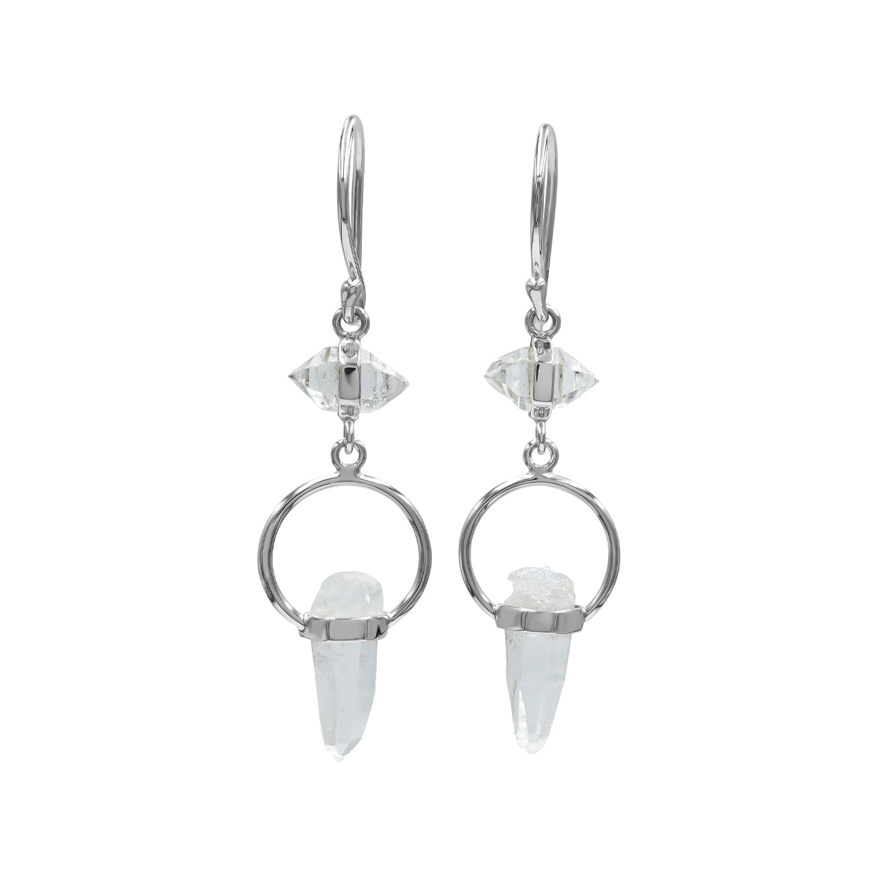 Aretes colgantes de cristal de cuarzo y diamantes Herkimer de Starborn con detalle de alambre redondo en plata de ley