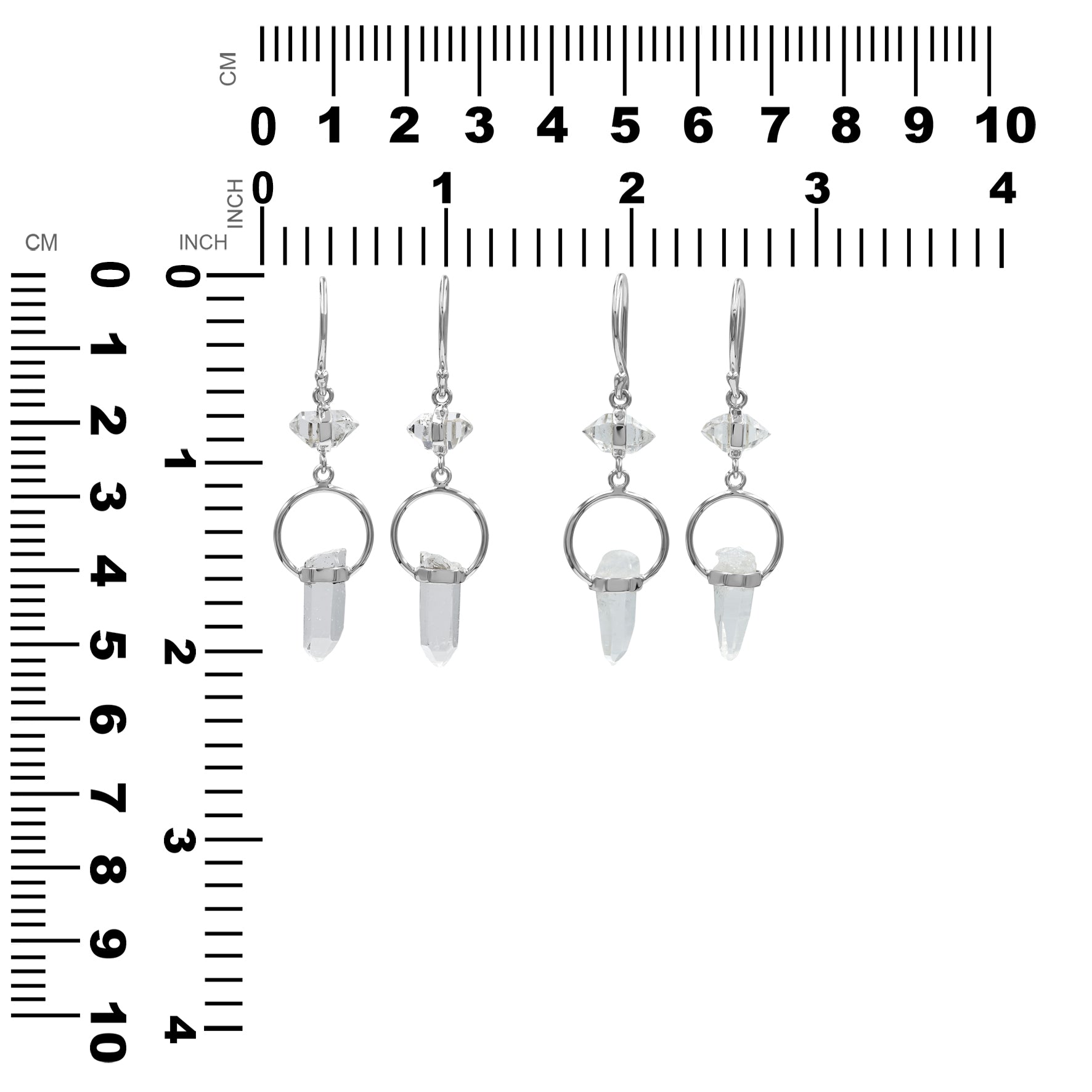 Aretes colgantes de cristal de cuarzo y diamantes Herkimer de Starborn con detalle de alambre redondo en plata de ley