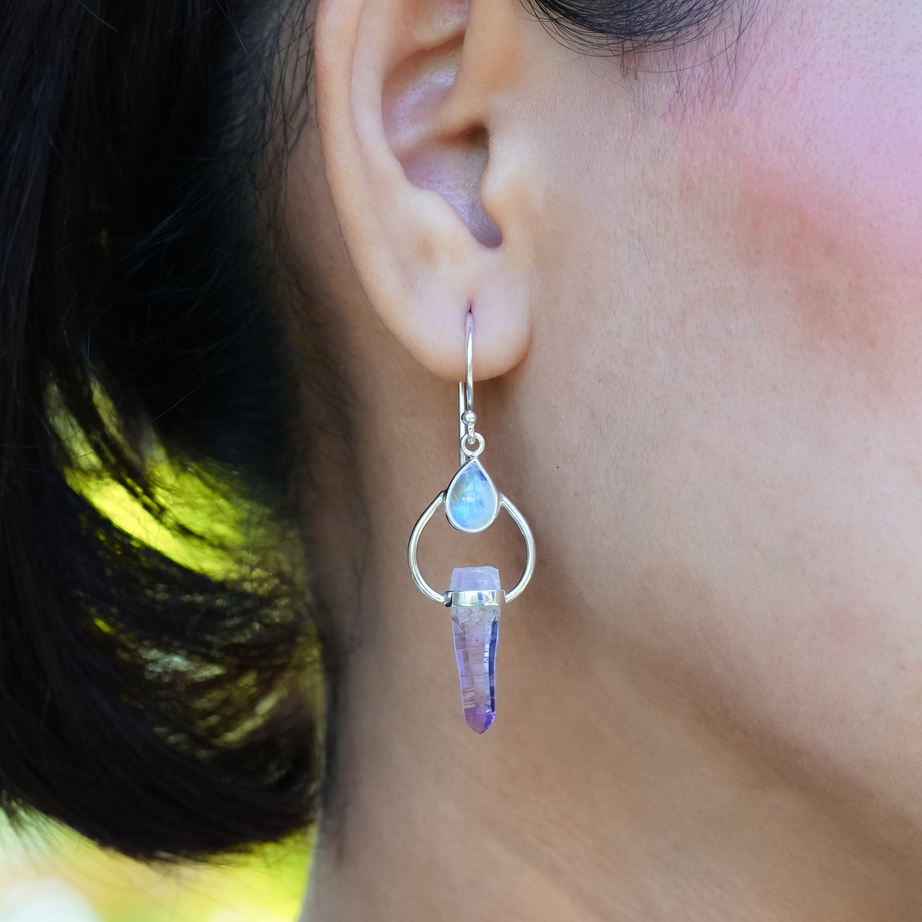 Starborn Vera Cruz Amethyst with Rainbow Moonstone Earring in Sterling Silver