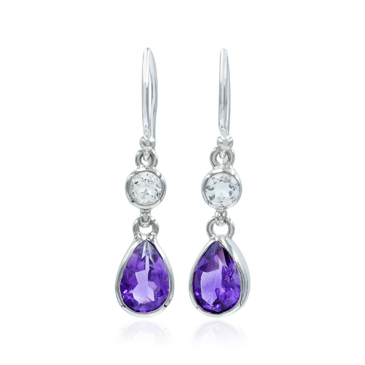 Starborn Faceted Amethyst with White Topaz Accents Earring in Sterling Silver