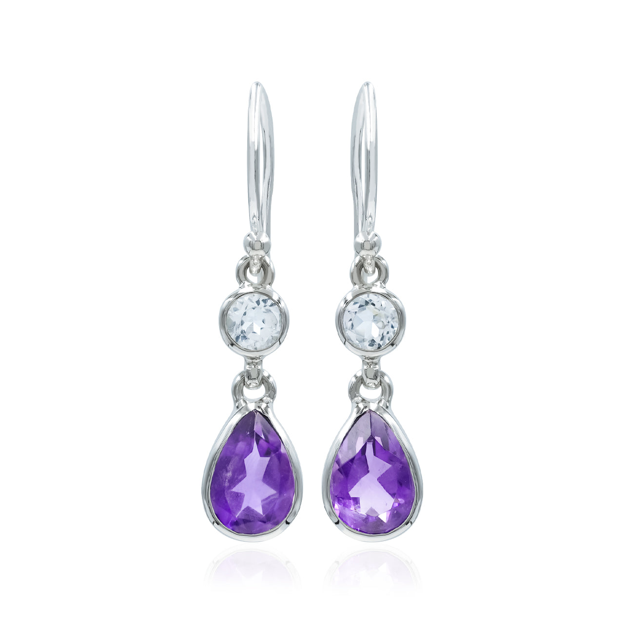 Starborn Faceted Amethyst with White Topaz Accents Earring in Sterling Silver
