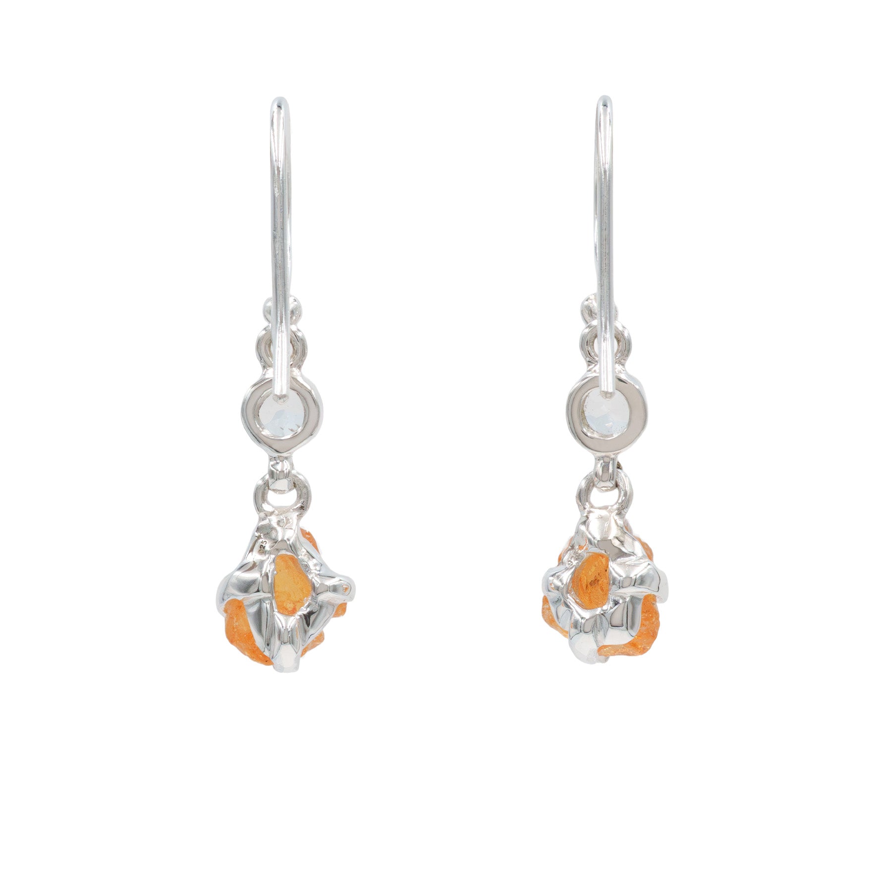 Starborn Spessartite Garnet Rough with White Topaz Accent Earring in Sterling Silver
