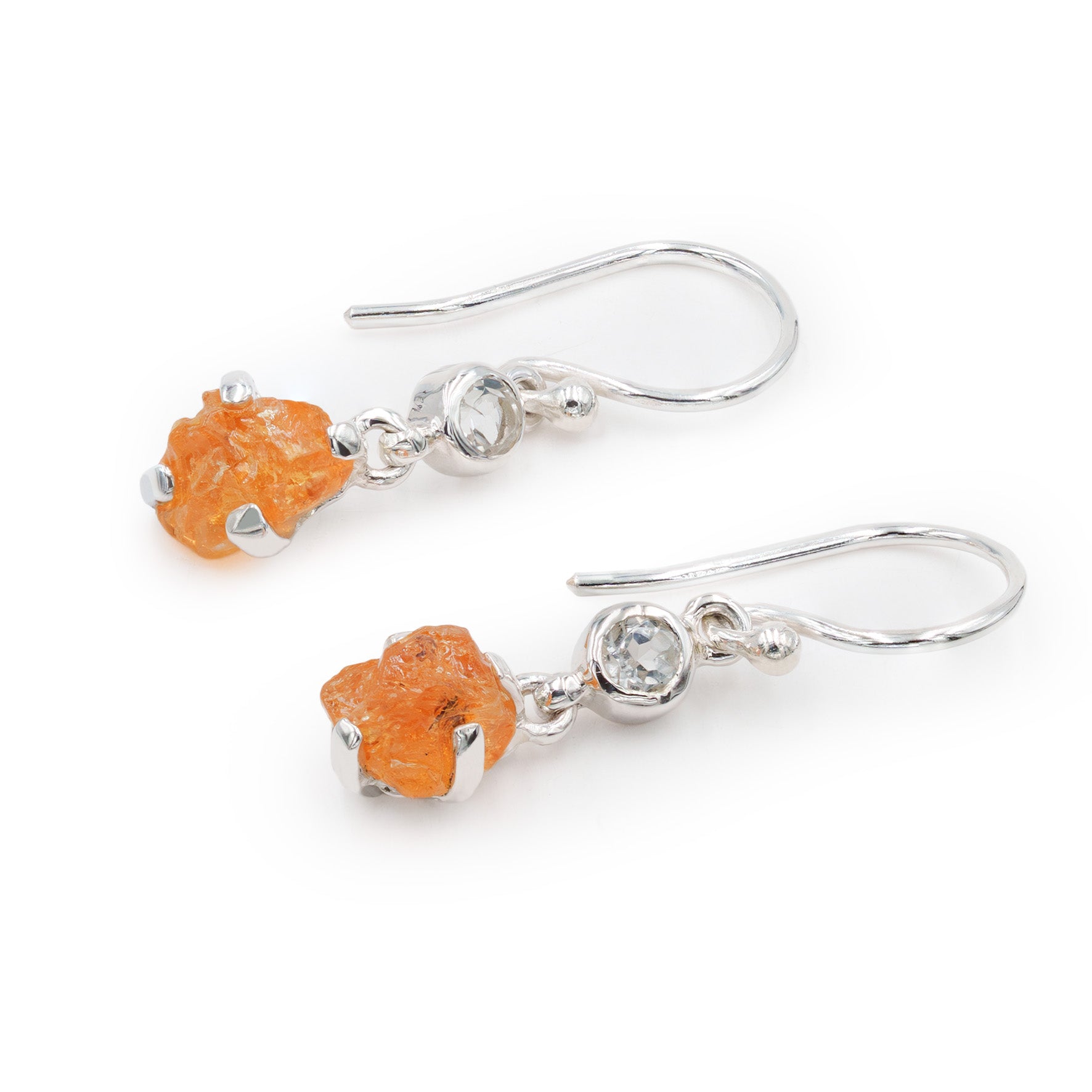 Starborn Spessartite Garnet Rough with White Topaz Accent Earring in Sterling Silver