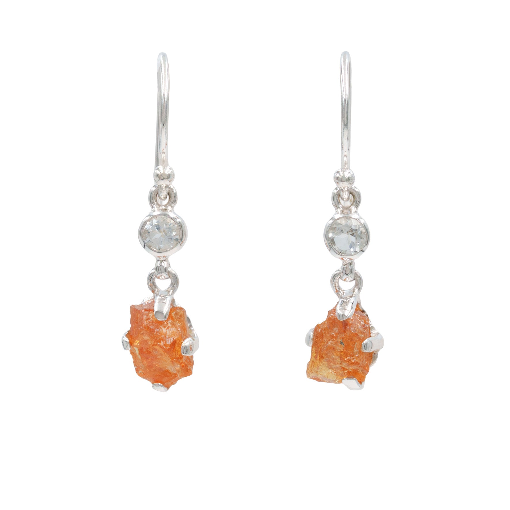 Starborn Spessartite Garnet Rough with White Topaz Accent Earring in Sterling Silver