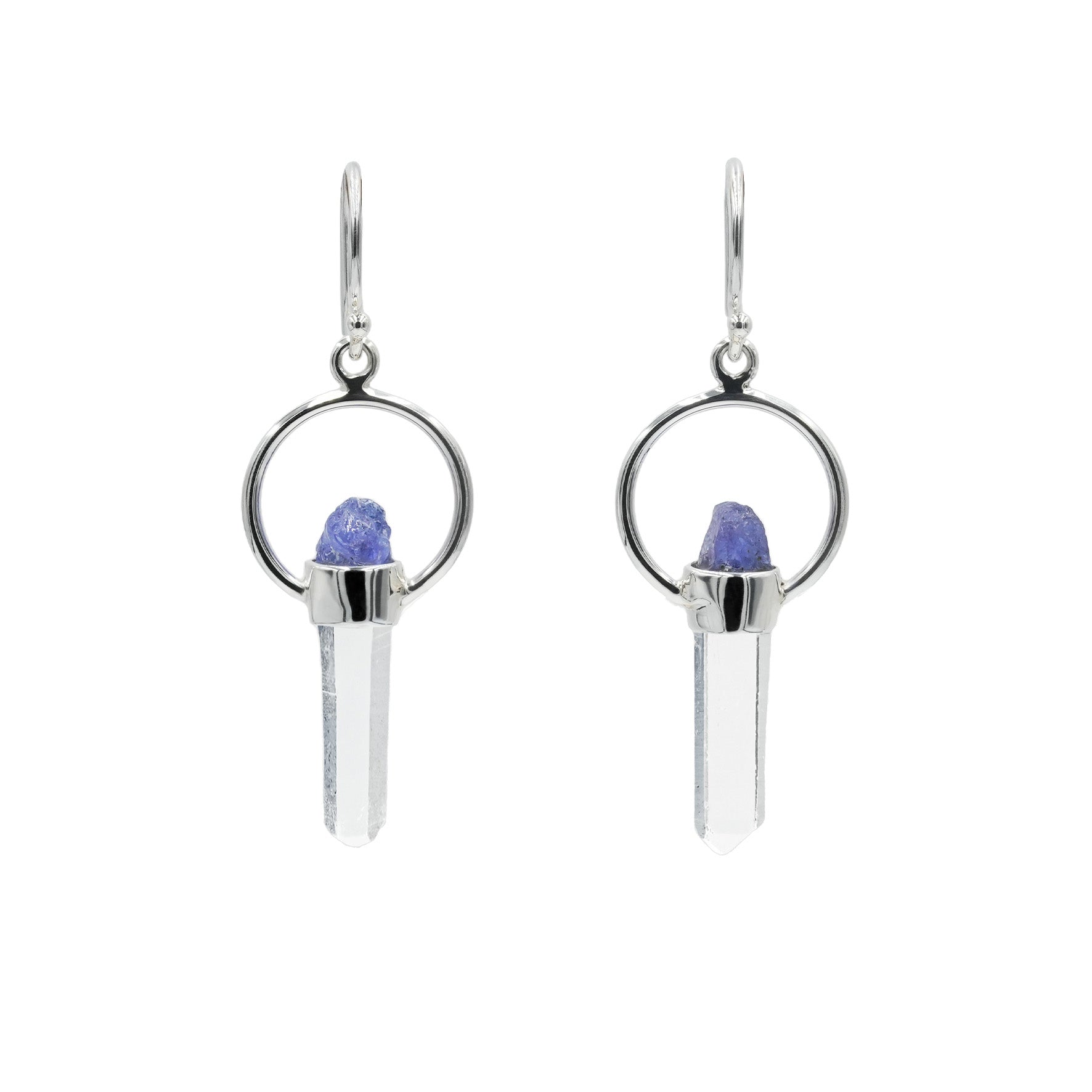 Starborn Quartz Crystal with Tanzanite Rough Earring in Sterling Silver