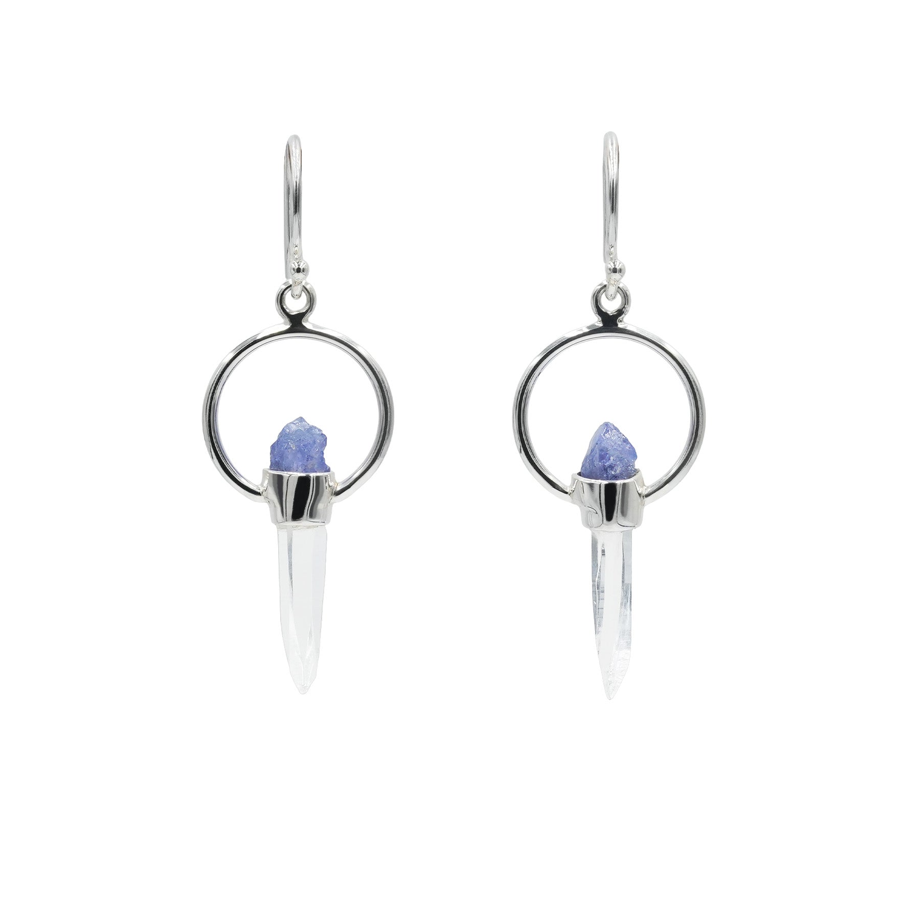 Starborn Quartz Crystal with Tanzanite Rough Earring in Sterling Silver