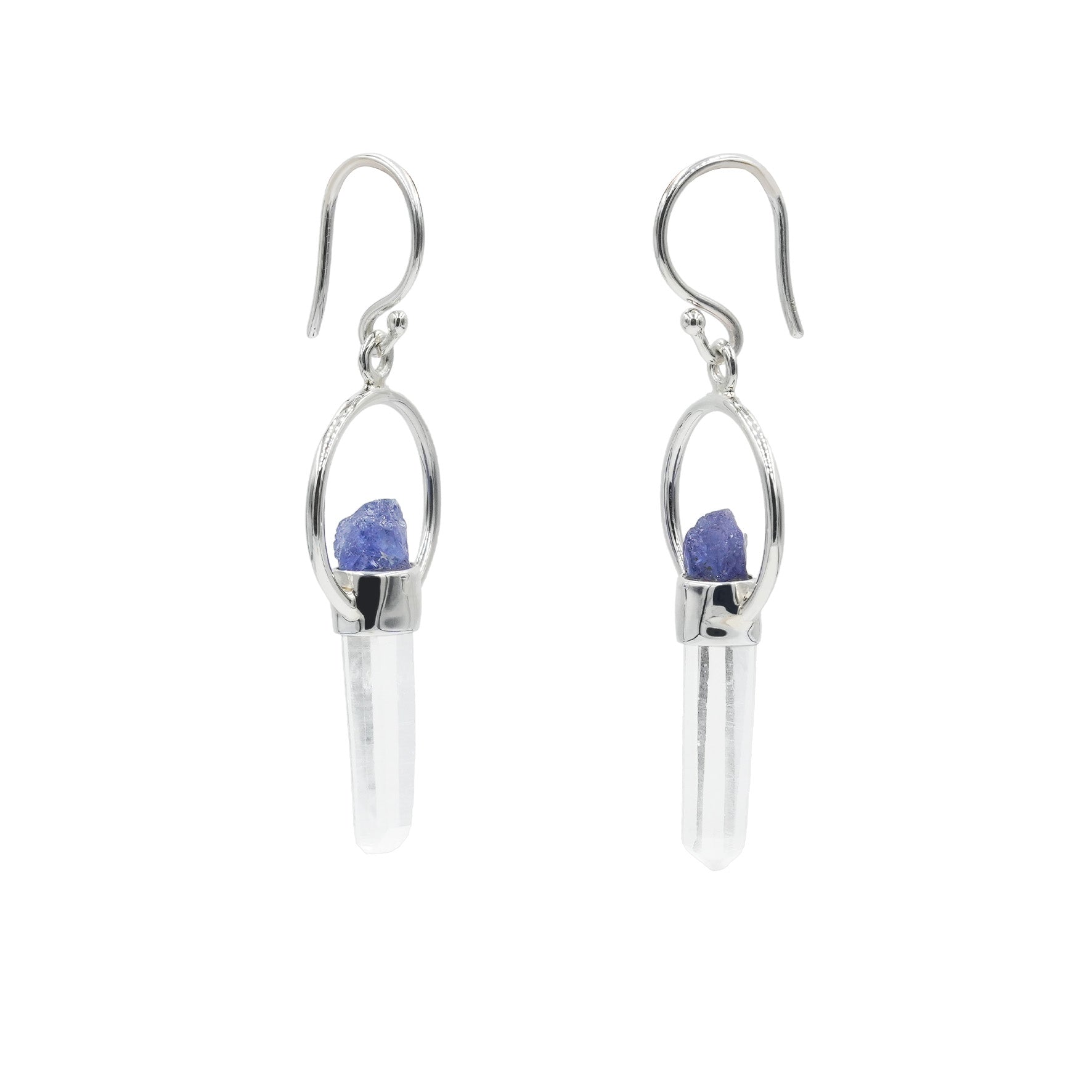 Starborn Quartz Crystal with Tanzanite Rough Earring in Sterling Silver