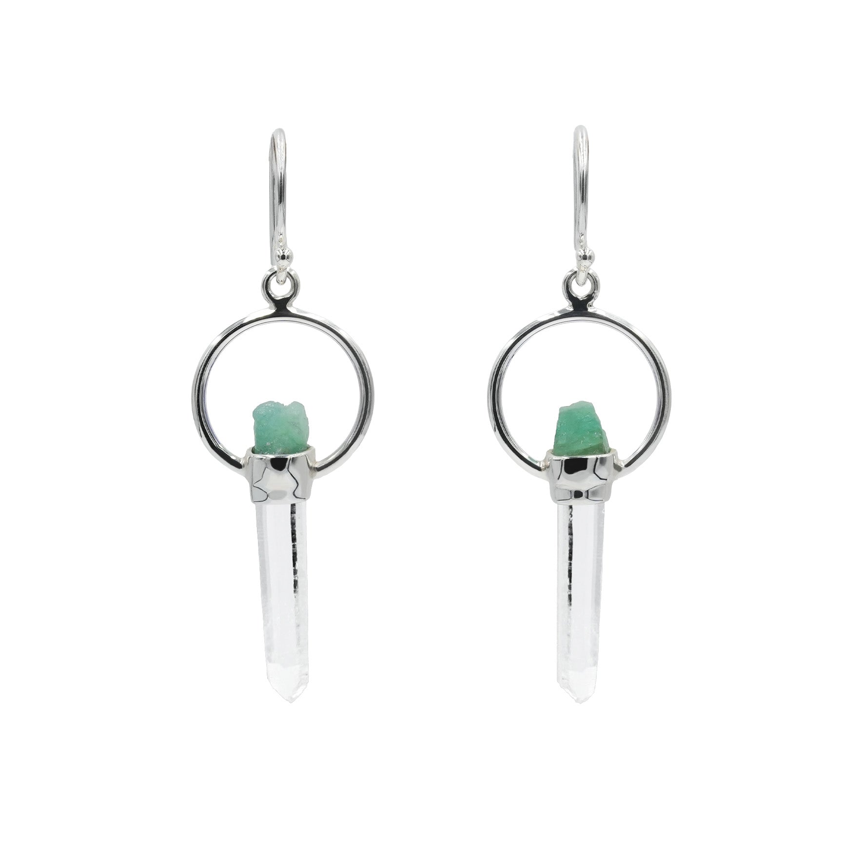 Starborn Quartz Crystal with Emerald Crystal Earring in Sterling Silver
