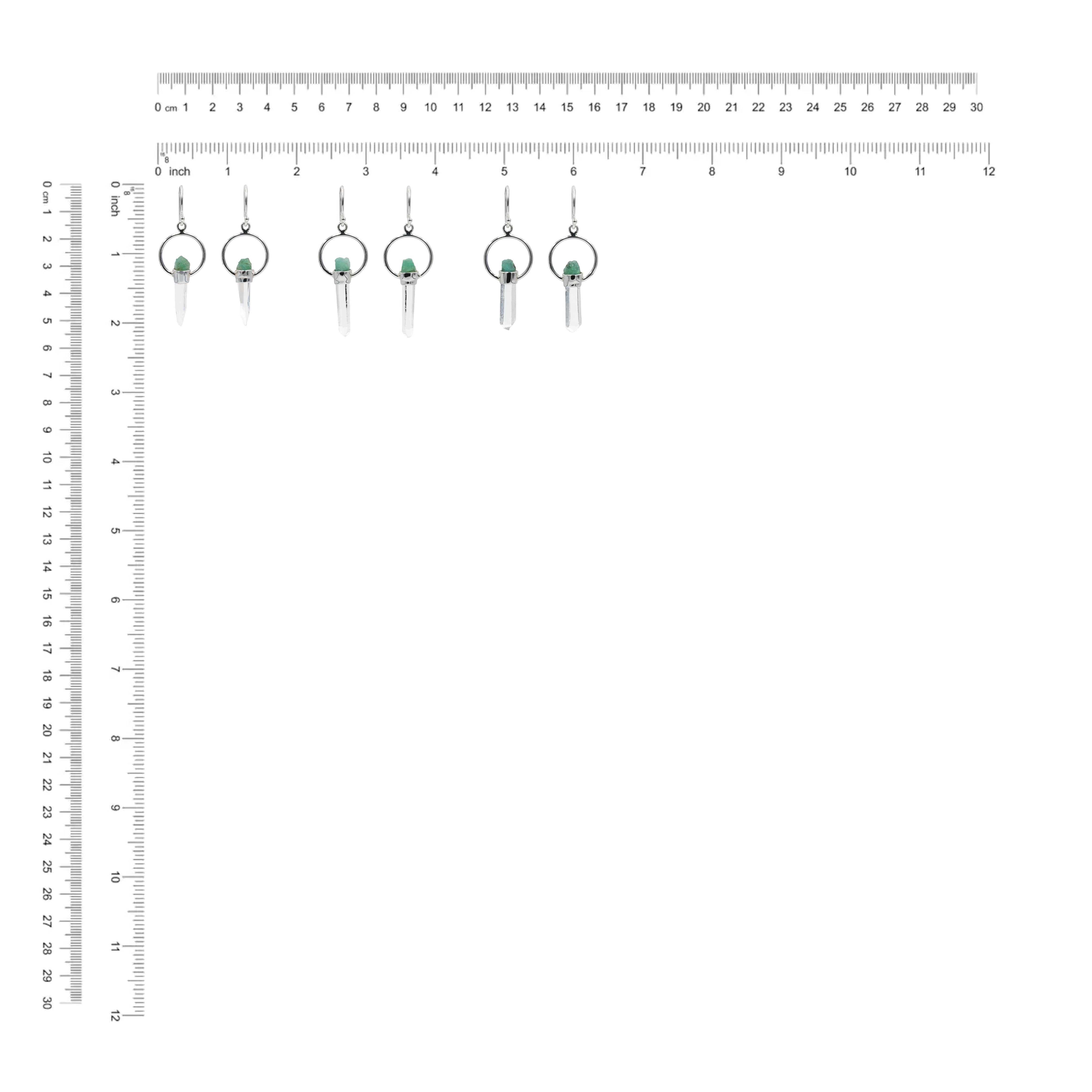 Starborn Quartz Crystal with Emerald Crystal Earring in Sterling Silver