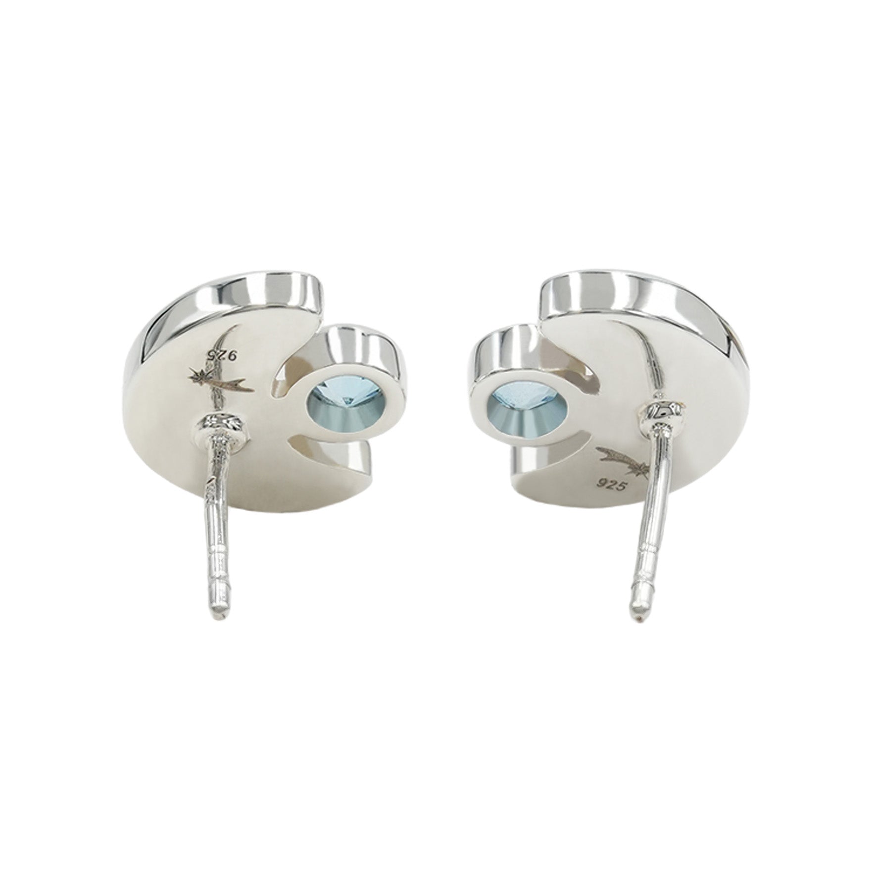 Starborn Perlmutt-Halbmond-Ohrstecker mit blauem Topas-Akzent aus Sterlingsilber
