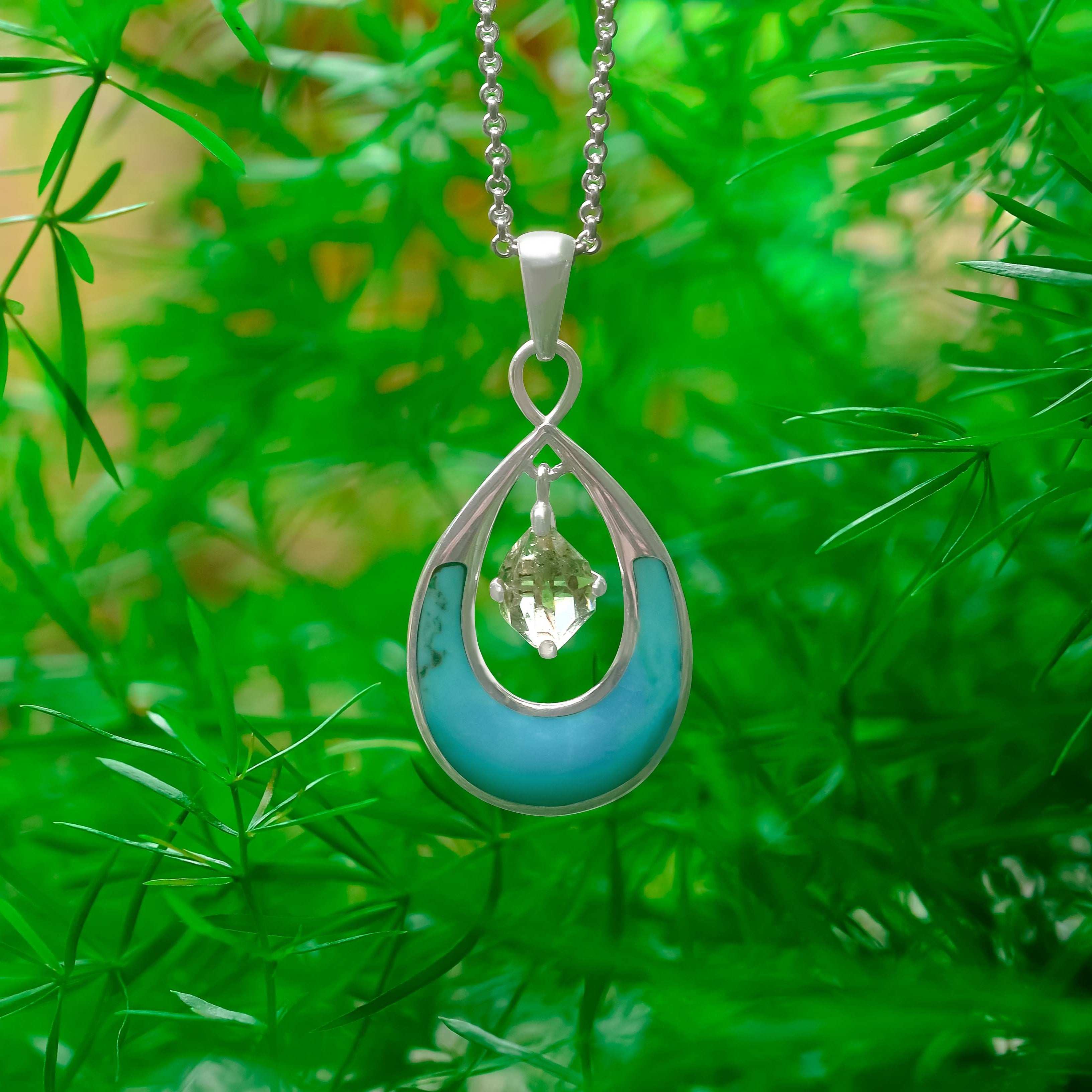 Starborn-Edelstein- und Herkimer-Diamant-Anhänger aus Sterlingsilber