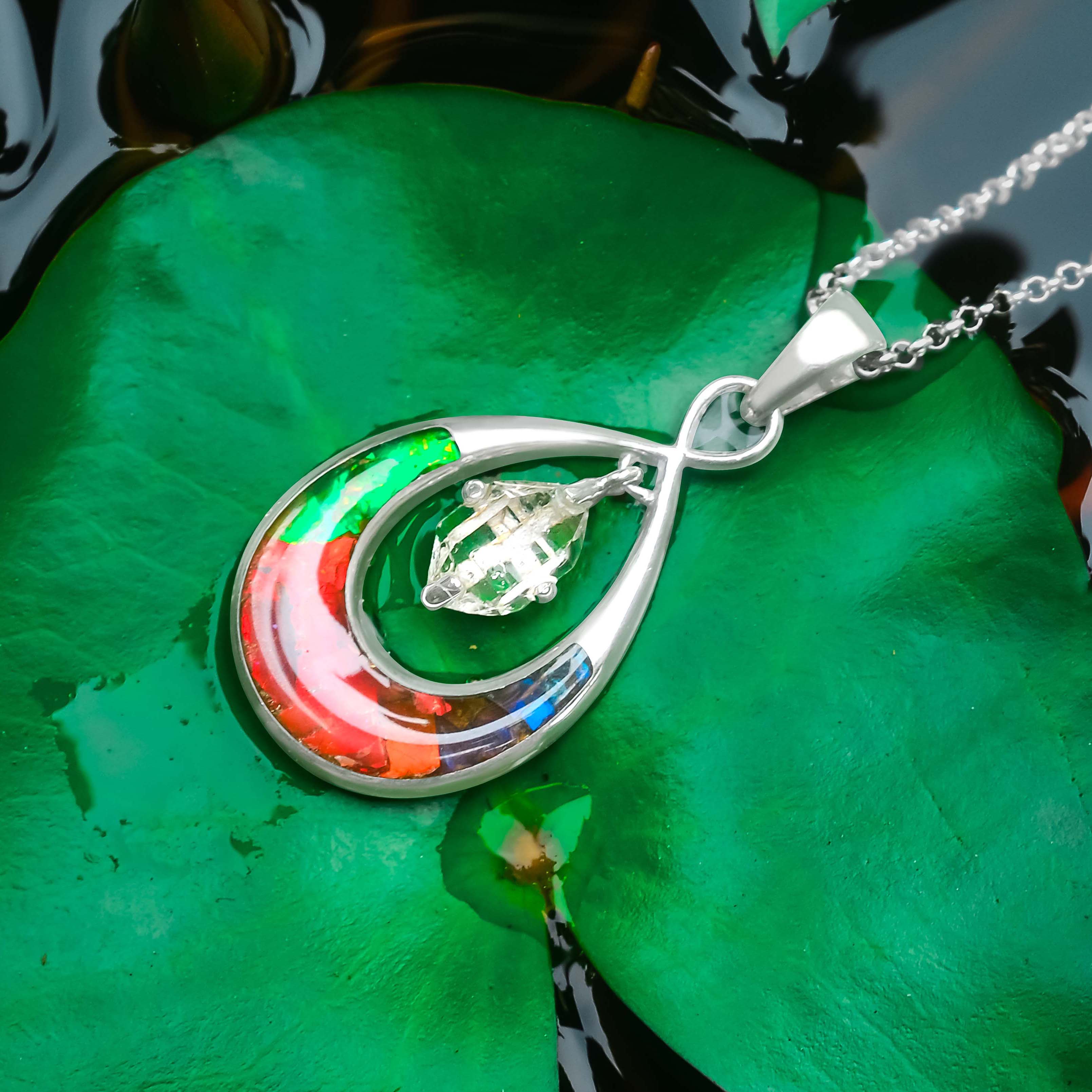 Colgante de piedras preciosas Starborn y diamantes Herkimer en plata de ley