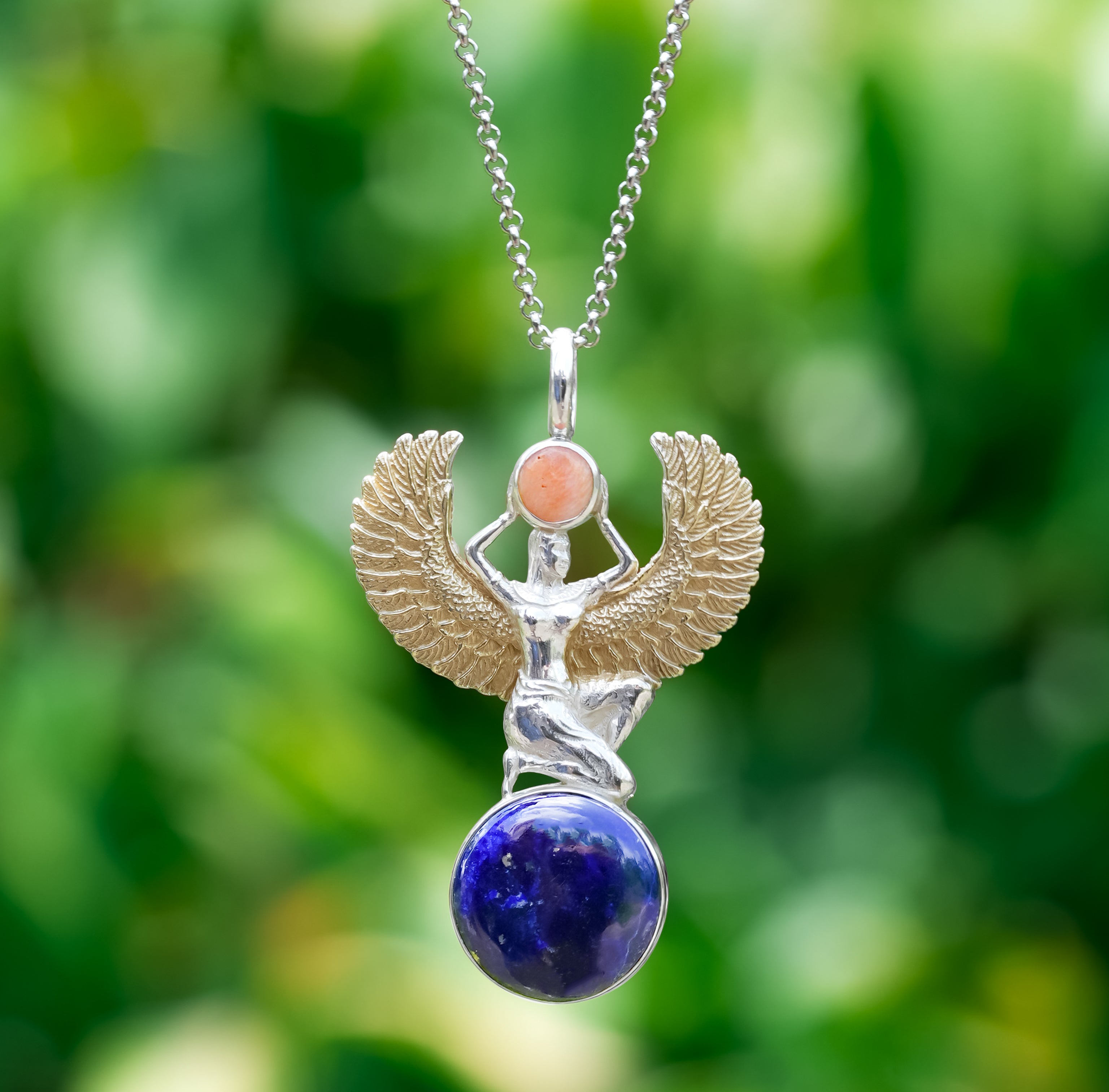 Starborn Anhänger der ägyptischen Göttin Isis aus Sterlingsilber mit Gold