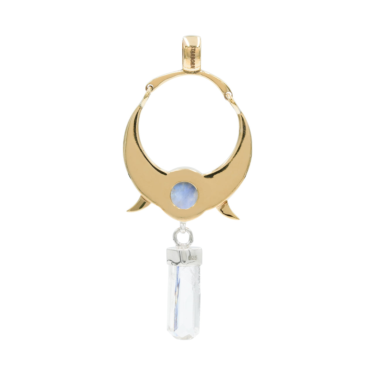 Starborn Danburite Crystal & Rainbow Moonstone Pendant in Sterling Silver