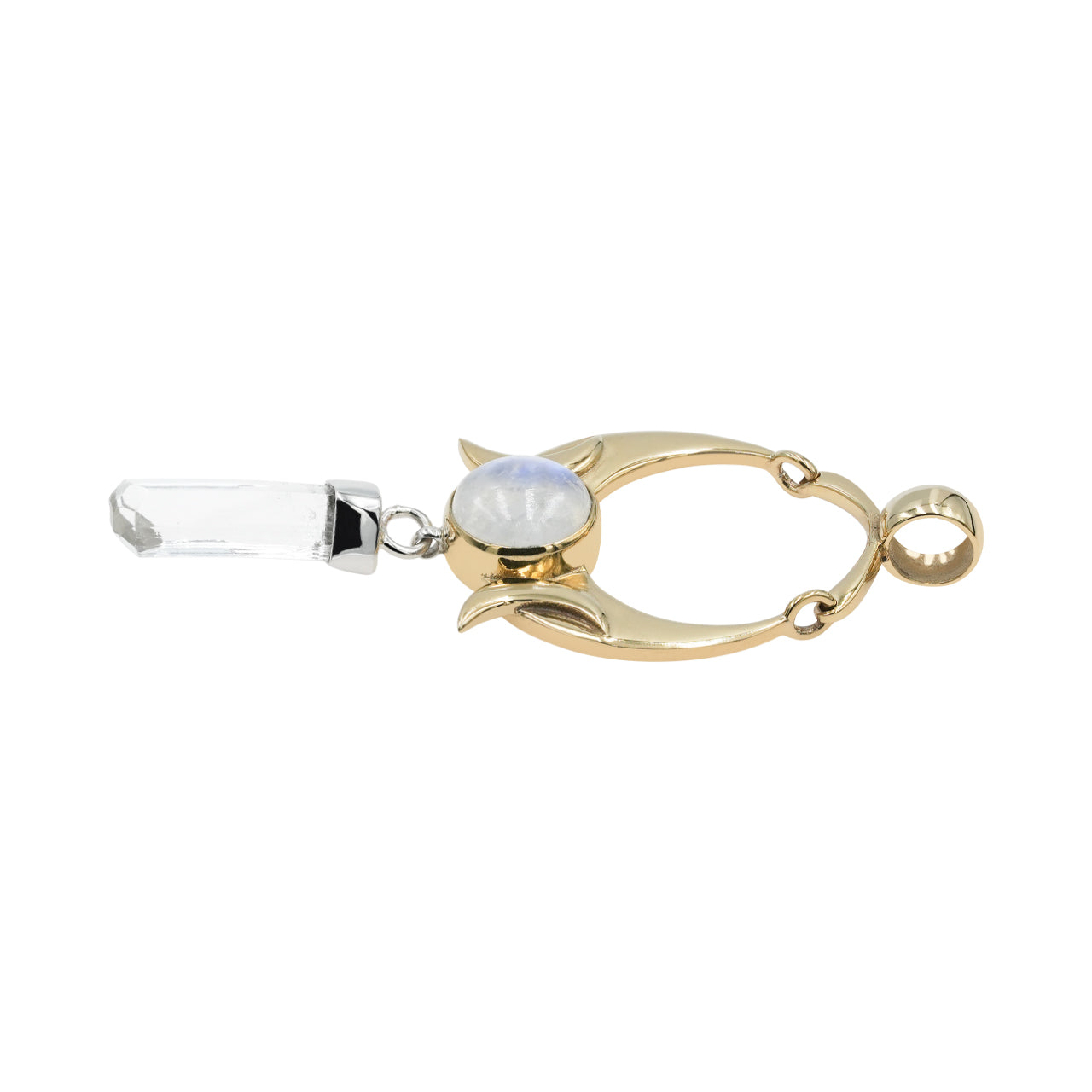 Starborn Danburite Crystal & Rainbow Moonstone Pendant in Sterling Silver