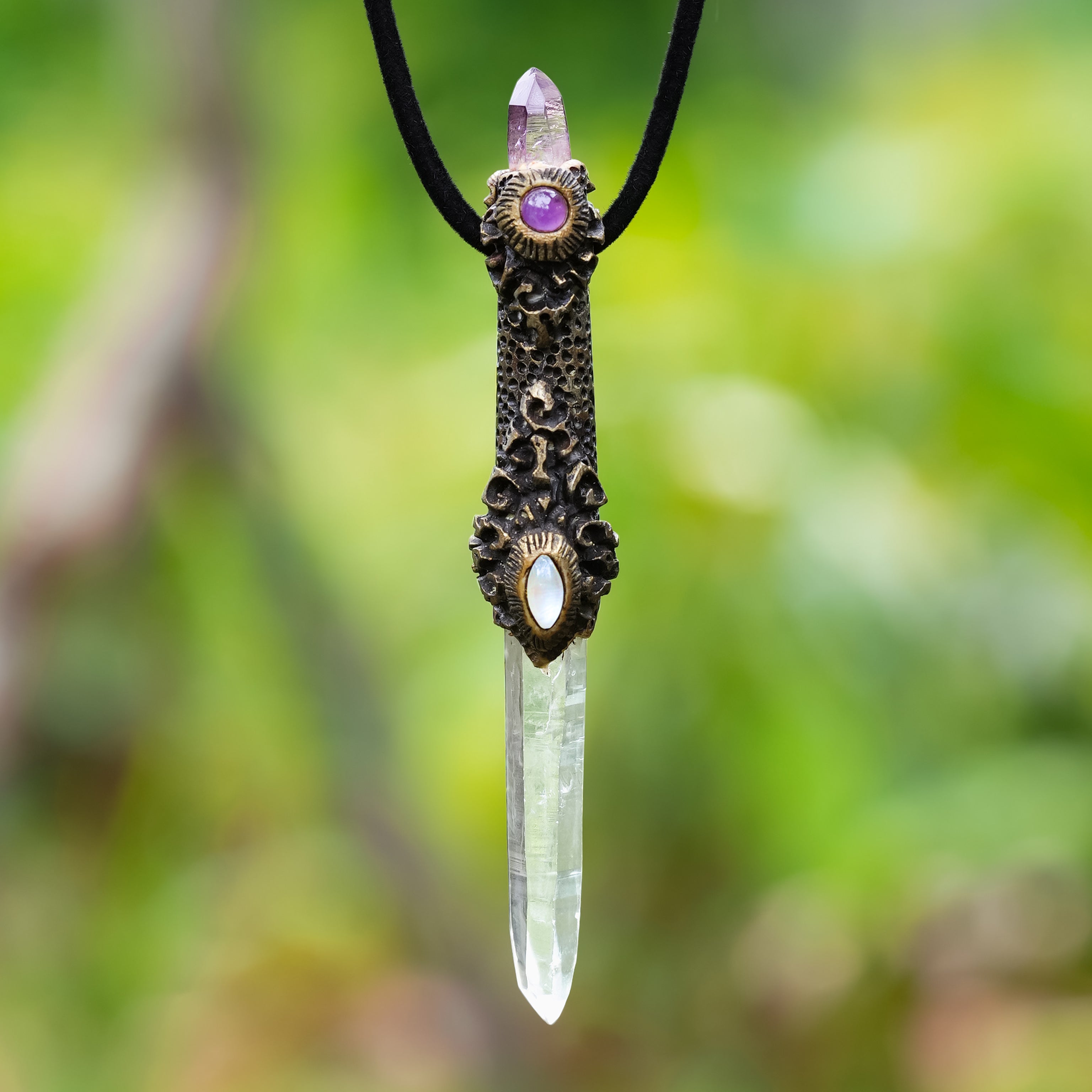 Starborn-Quarzkristall-Zauberstab-Anhänger mit Vera Cruz Amethyst