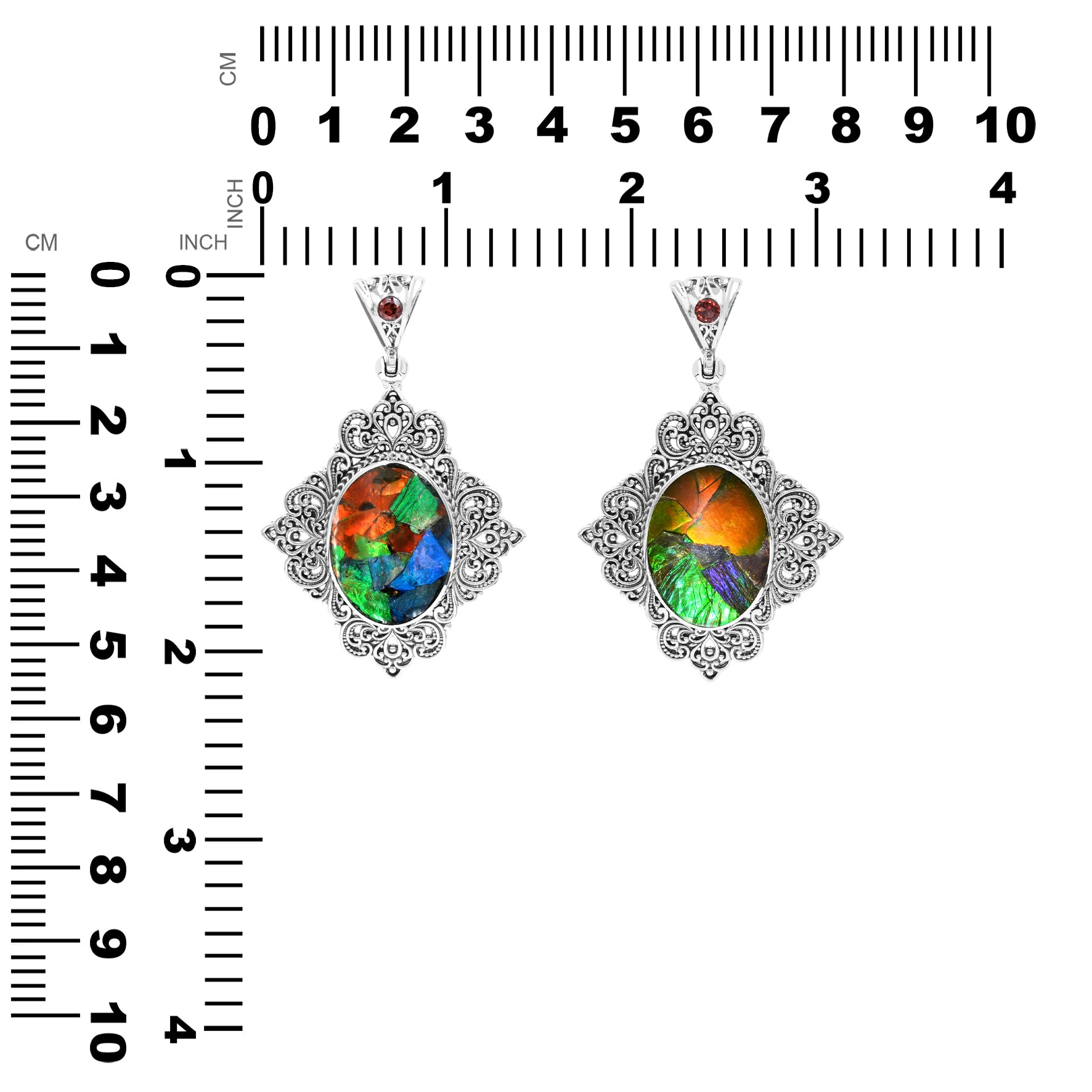 Starborn Ammolite and Garnet Pendant in Sterling Silver