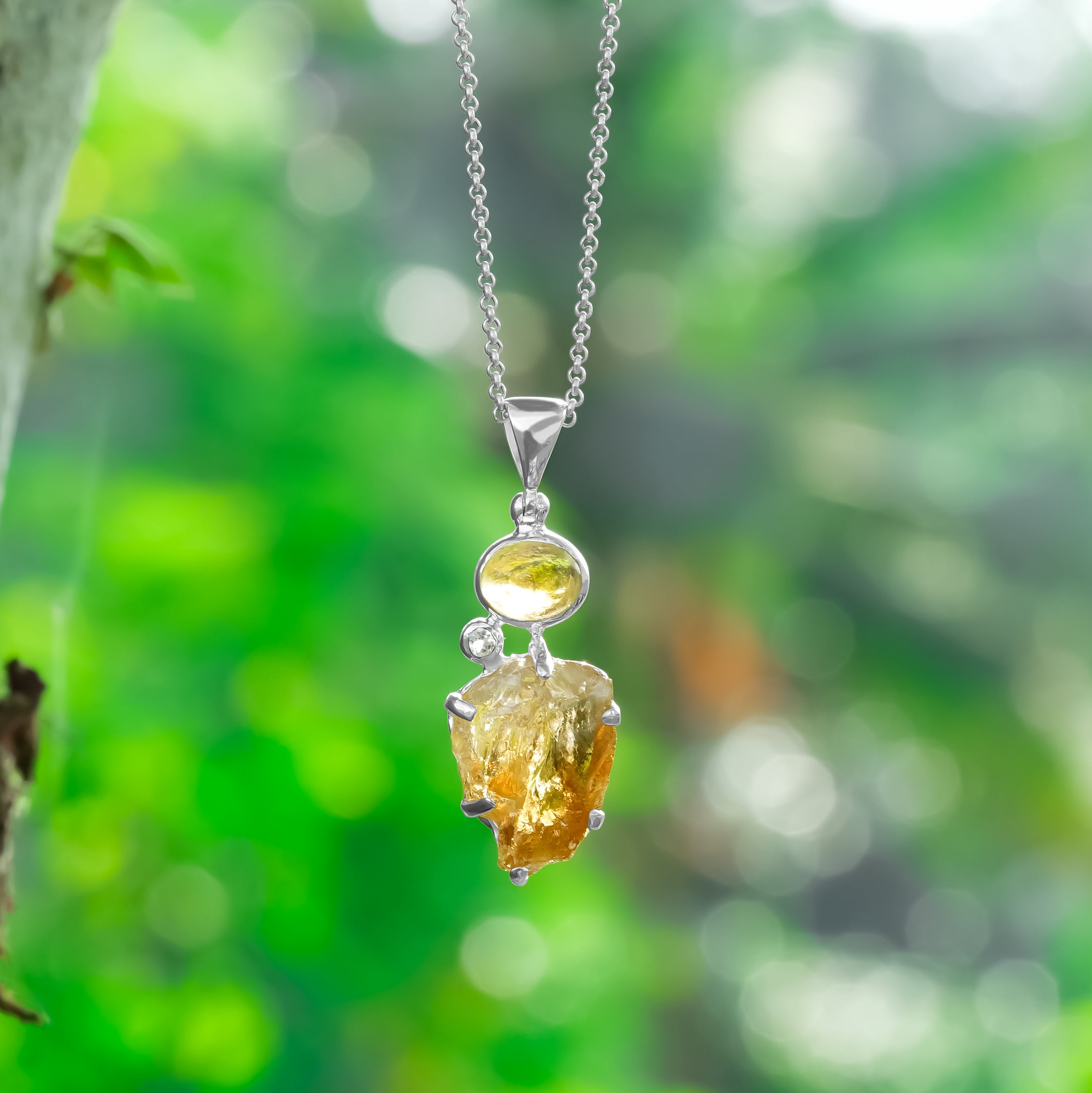Starborn Citrine and White Topaz Pendant in Fine Sterling Silver