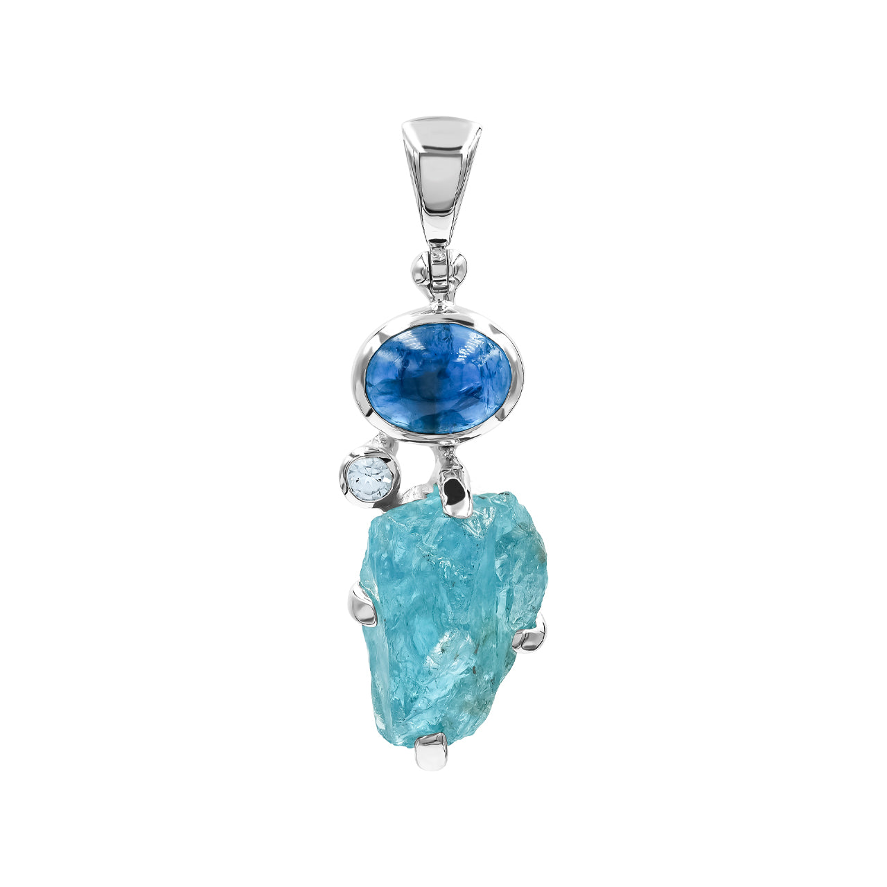Starborn Blue Apatite, Apatite Crystal, and White Topaz Pendant in Sterling Silver