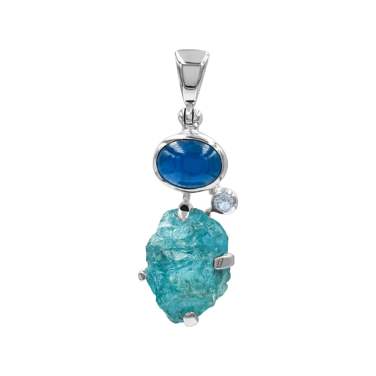 Starborn Blue Apatite, Apatite Crystal, and White Topaz Pendant in Sterling Silver