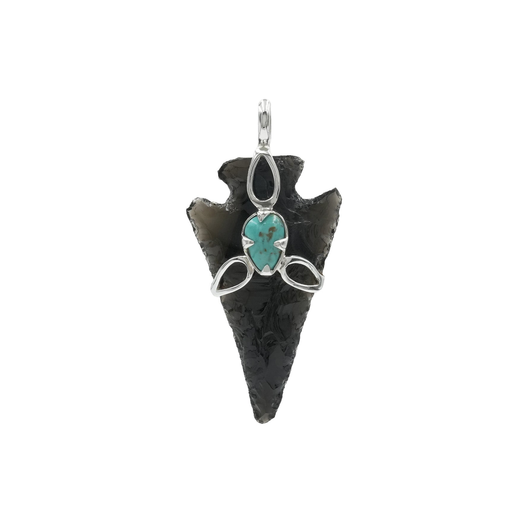 Starborn Obsidian Arrowhead Triquetra Pendant with Turquoise Accent in Sterling Silver