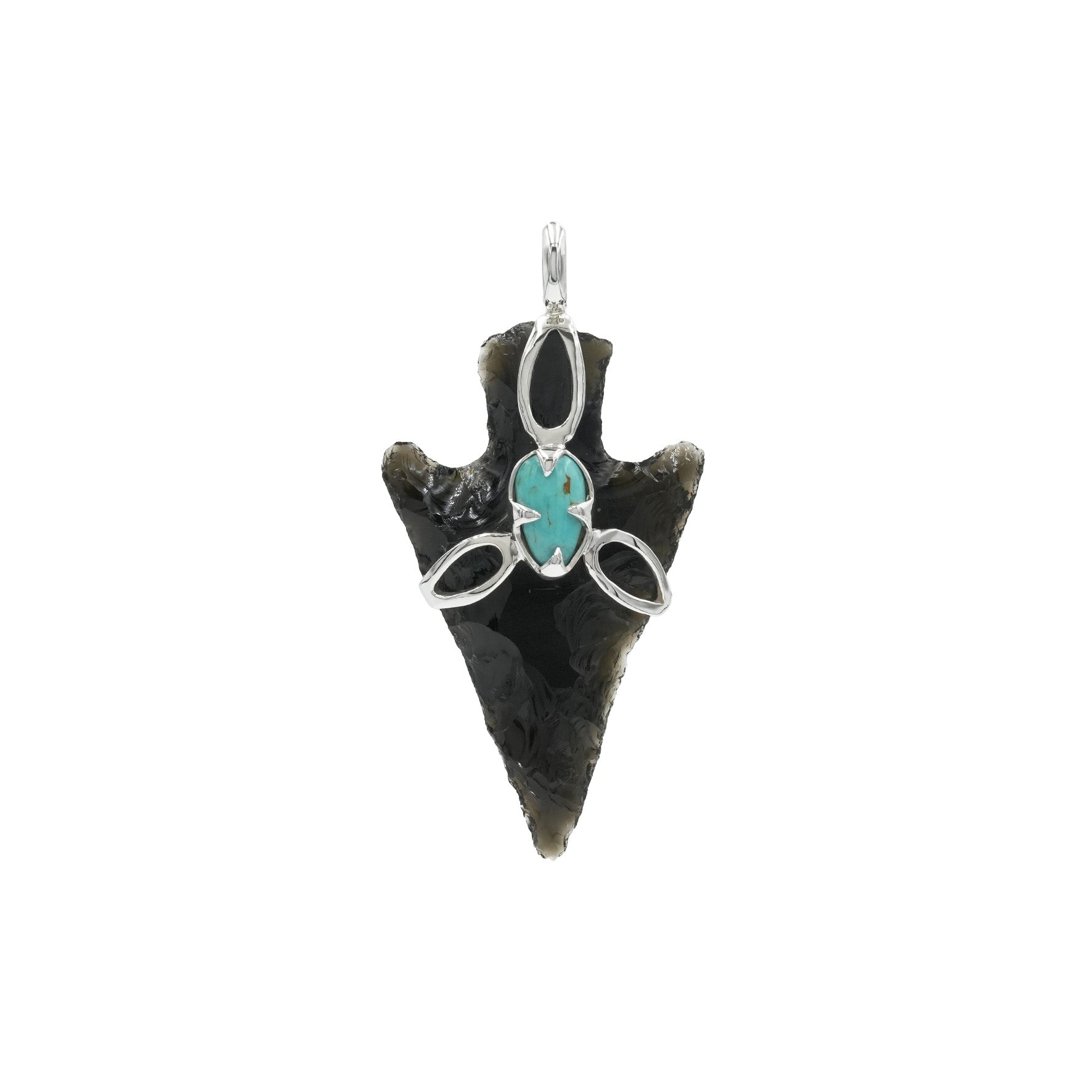 Starborn Obsidian Arrowhead Triquetra Pendant with Turquoise Accent in Sterling Silver