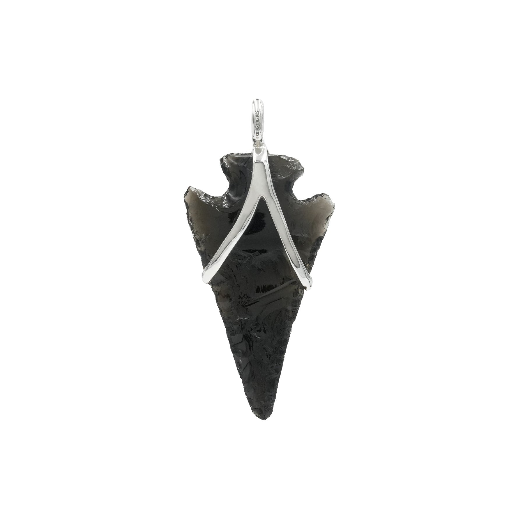 Starborn Obsidian Arrowhead Triquetra Pendant with Turquoise Accent in Sterling Silver