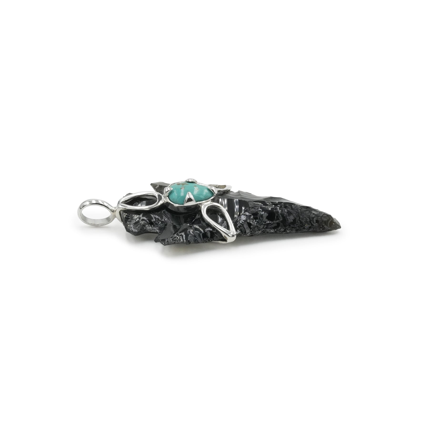 Starborn Obsidian Arrowhead Triquetra Pendant with Turquoise Accent in Sterling Silver