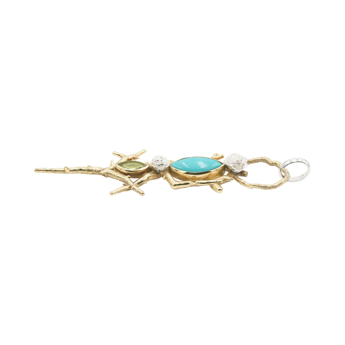 Starborn Thorn and Rose Pendant with Peridot & Turquoise in Nordic Gold & Sterling Silver