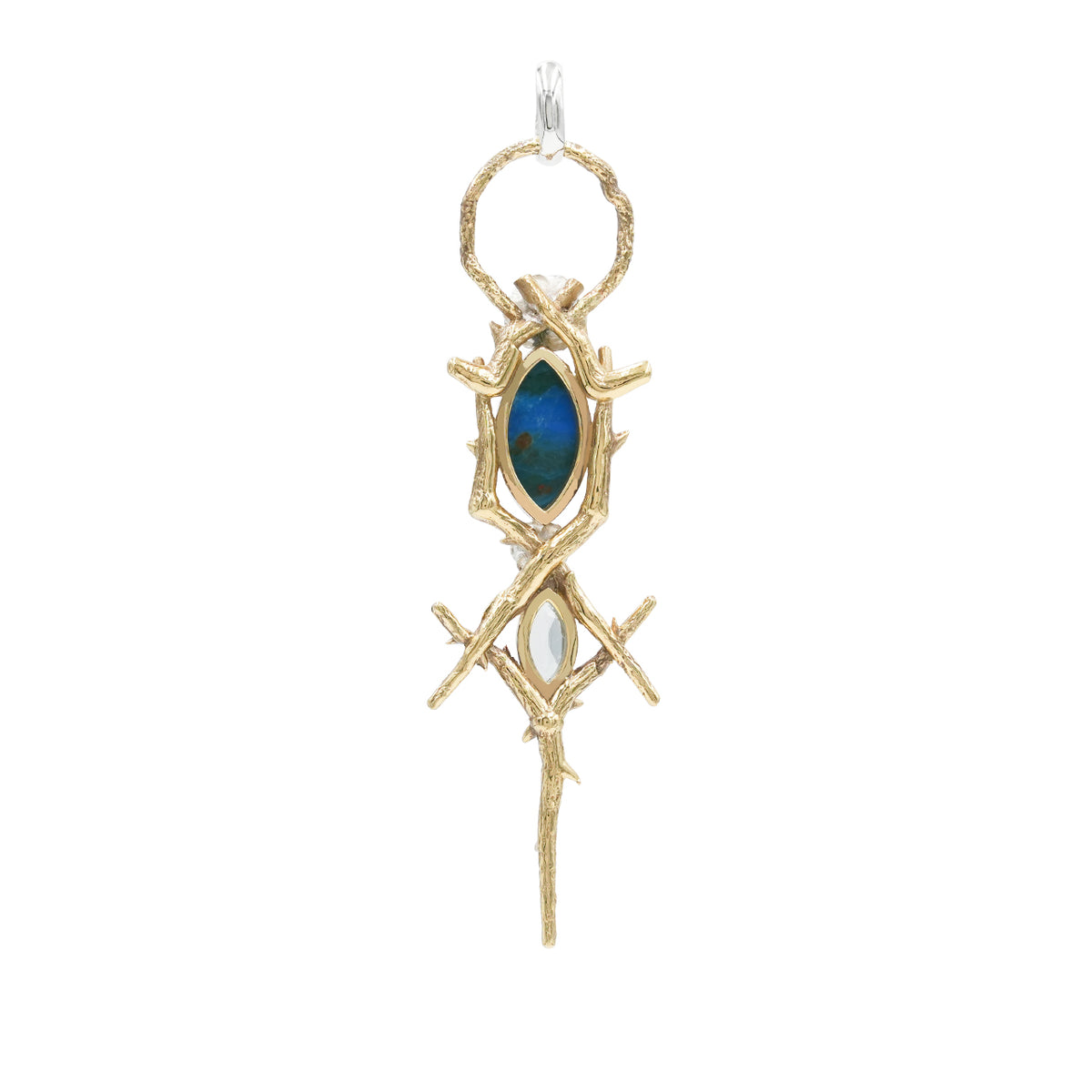 Starborn Thorn and Rose Pendant with Peruvian Blue Opal & Blue Topaz in Nordic Gold & Sterling Silver