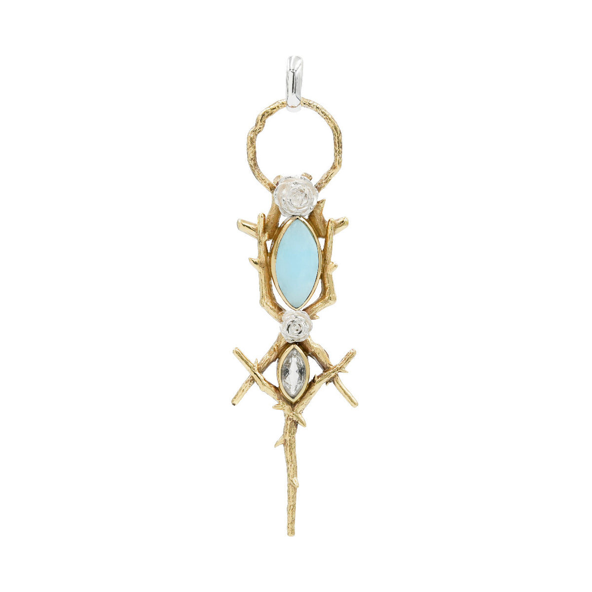 Starborn Thorn and Rose Pendant with Hemimorphite & White Topaz in Nordic Gold & Sterling Silver
