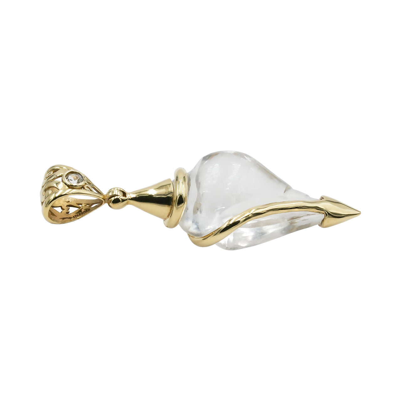 Starborn Carved Quartz Shell with White Topaz Accent Pendant in Nordic Gold