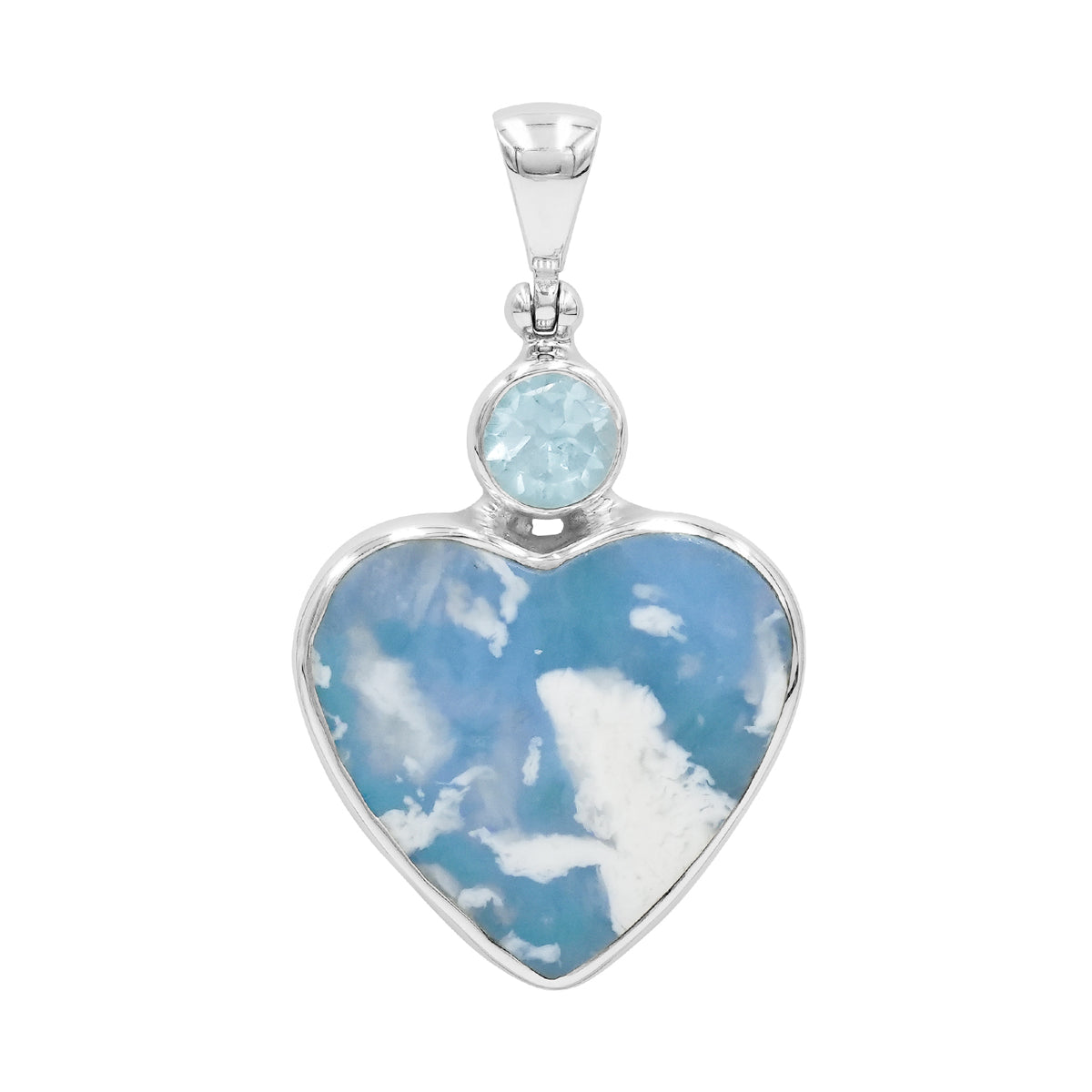 Starborn Aura Plume Agate Heart Pendant in Sterling Silver