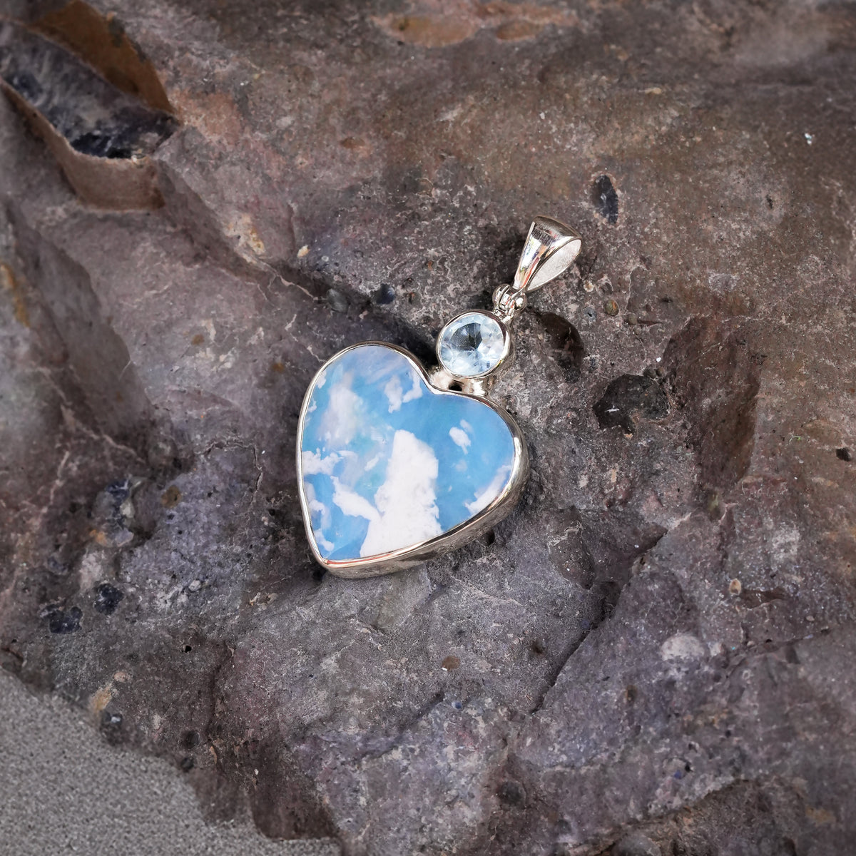 Starborn Aura Plume Agate Heart Pendant in Sterling Silver