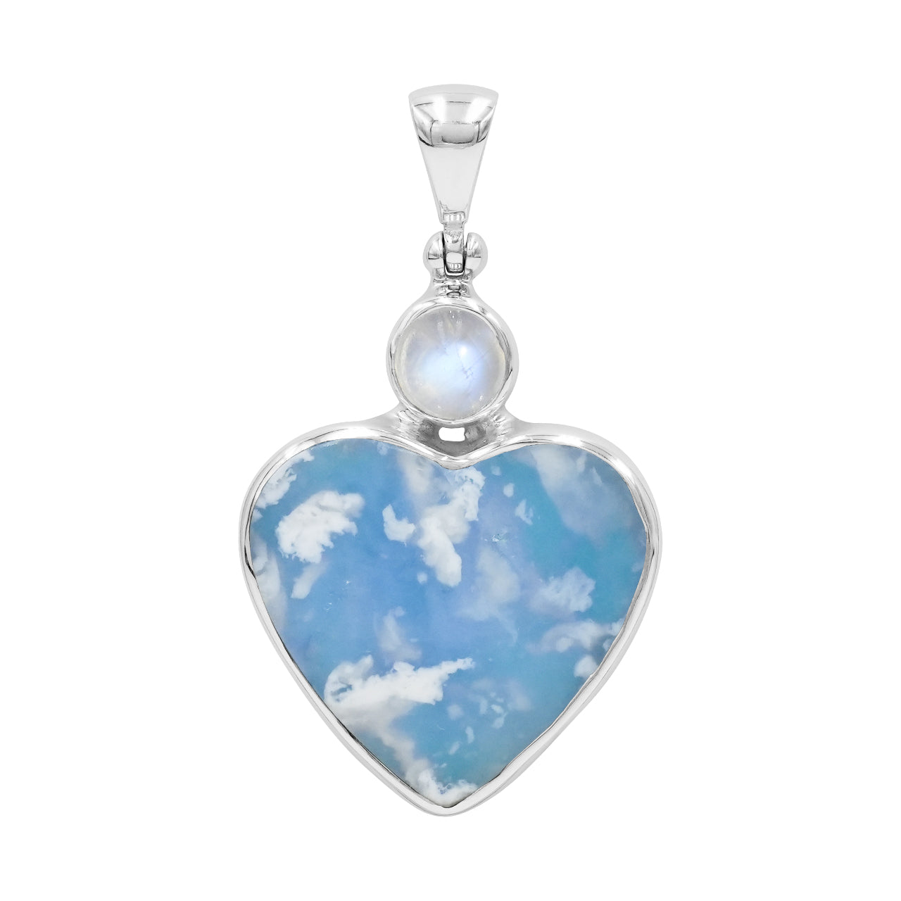 Starborn Aura Plume Agate Heart Pendant in Sterling Silver
