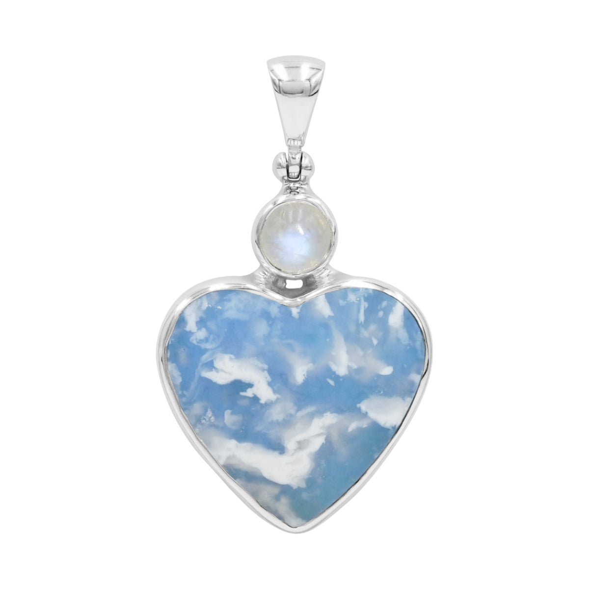 Starborn Aura Plume Agate Heart Pendant in Sterling Silver