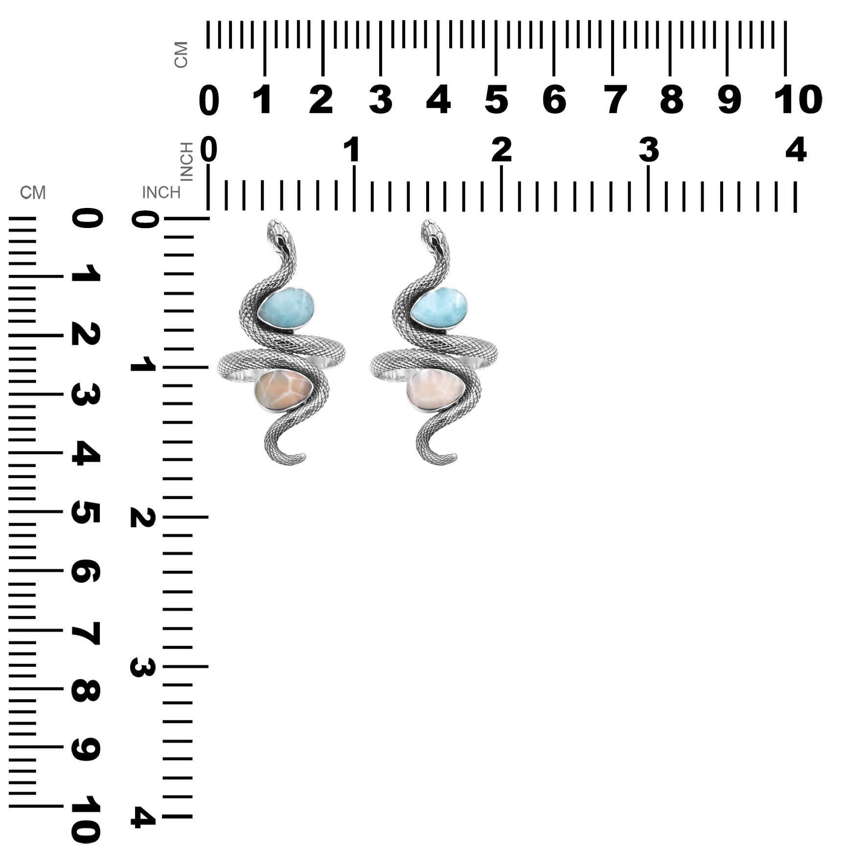 Starborn Coiled Snake Ring with Dual Larimar & Pink Natrolite in Sterling Silver