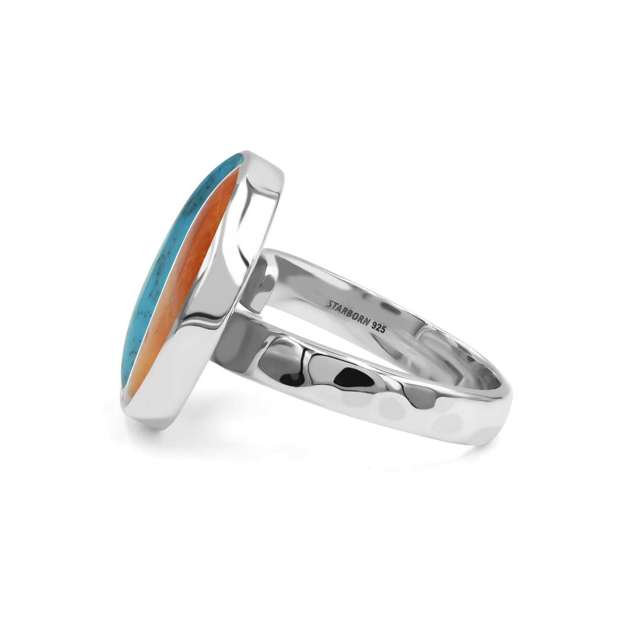 Starborn Turquoise & Spiney Oyster Shell Yin Yang Round Ring in Sterling Silver