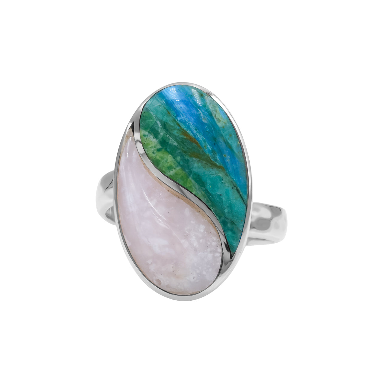 Starborn Pink Opal & Peruvian Blue Opal Yin & Yang Oval Ring in Sterling Silver