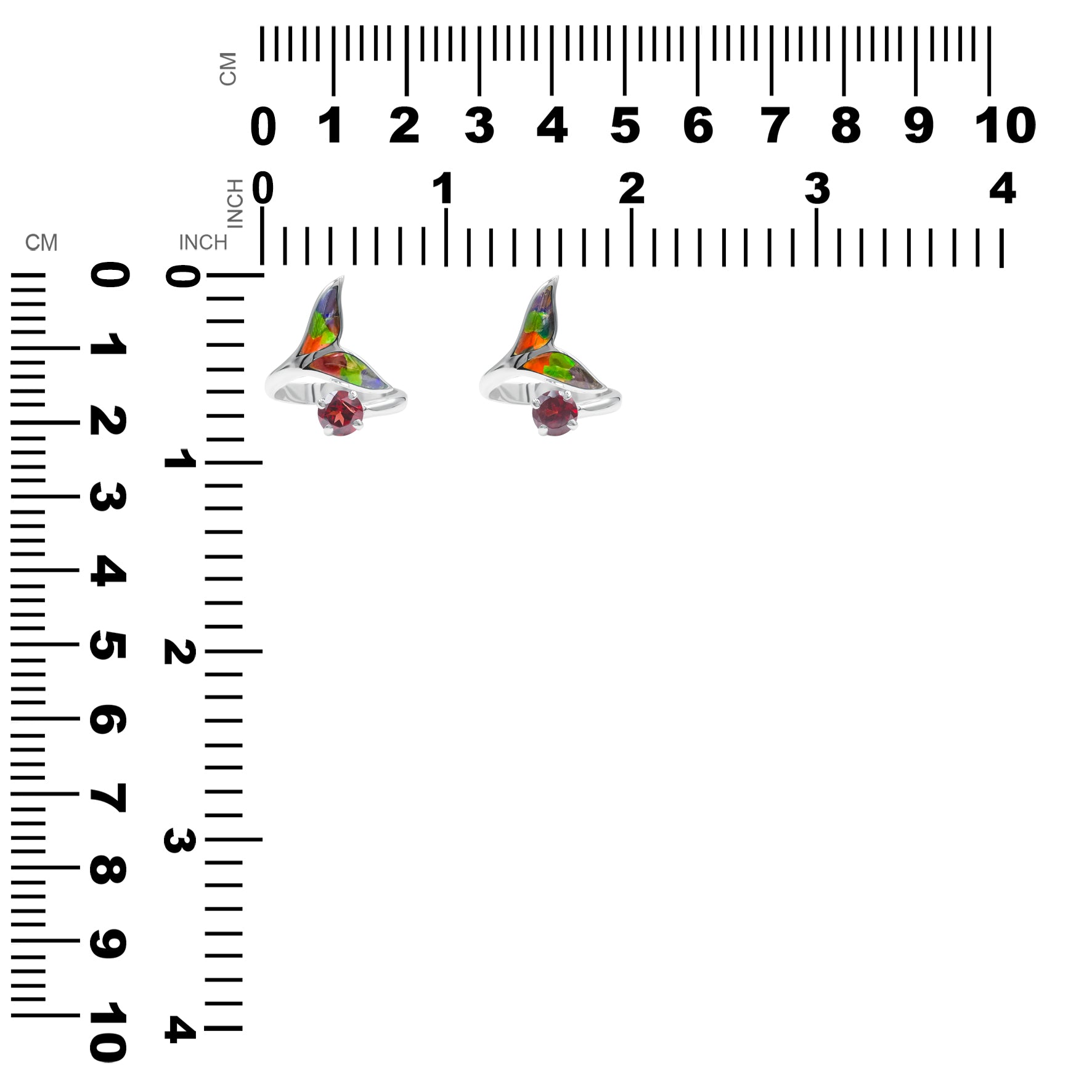 Starborn Ammolite Inlay & Faceted Garnet Whale Tail Wrap Ring in Sterling Silver