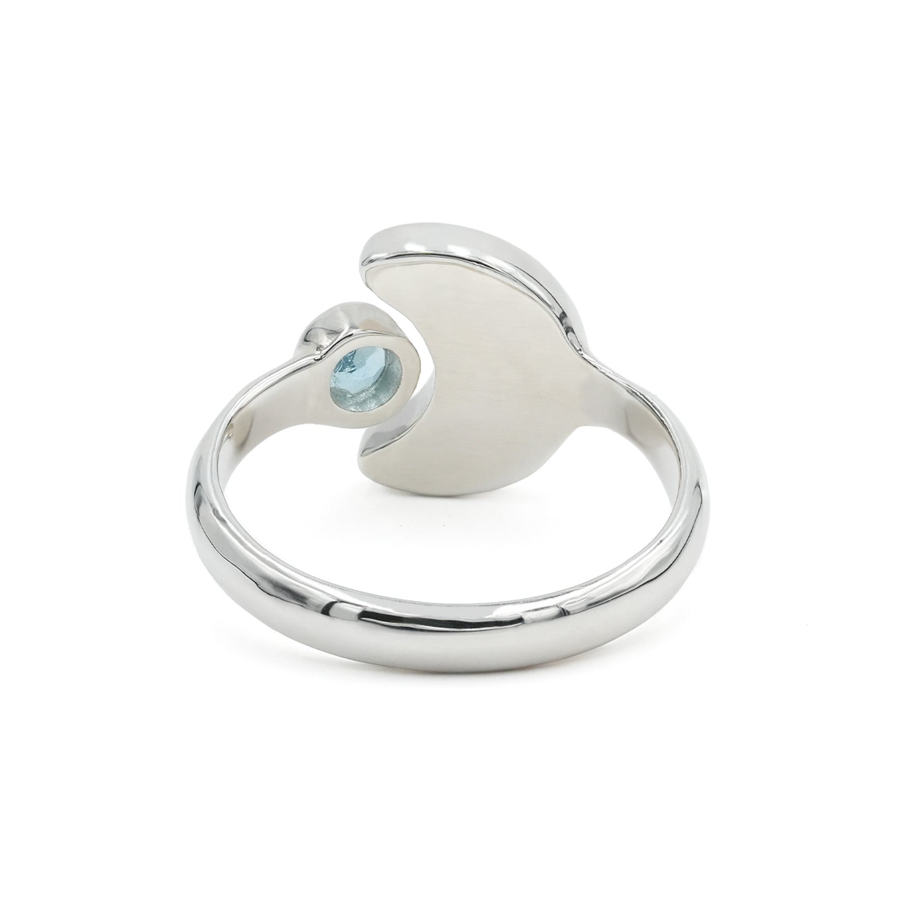 Starborn Abalone Shell Crescent Moon Ring with Faceted Blue Topaz Accent in Sterling Silver