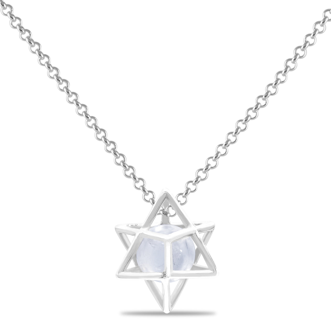 Starborn Merkabah Sterling Silver Cage Pendant and Chain with Gemstone Sphere