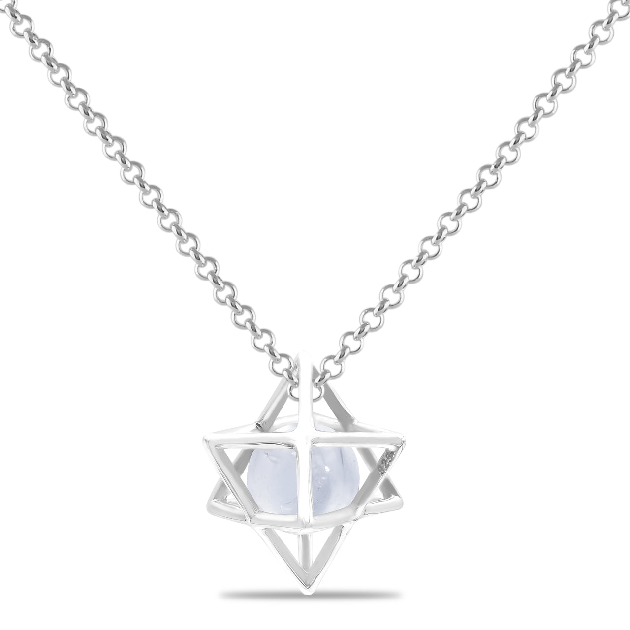 Starborn Merkabah Sterling Silver Cage Pendant and Chain with Gemstone Sphere